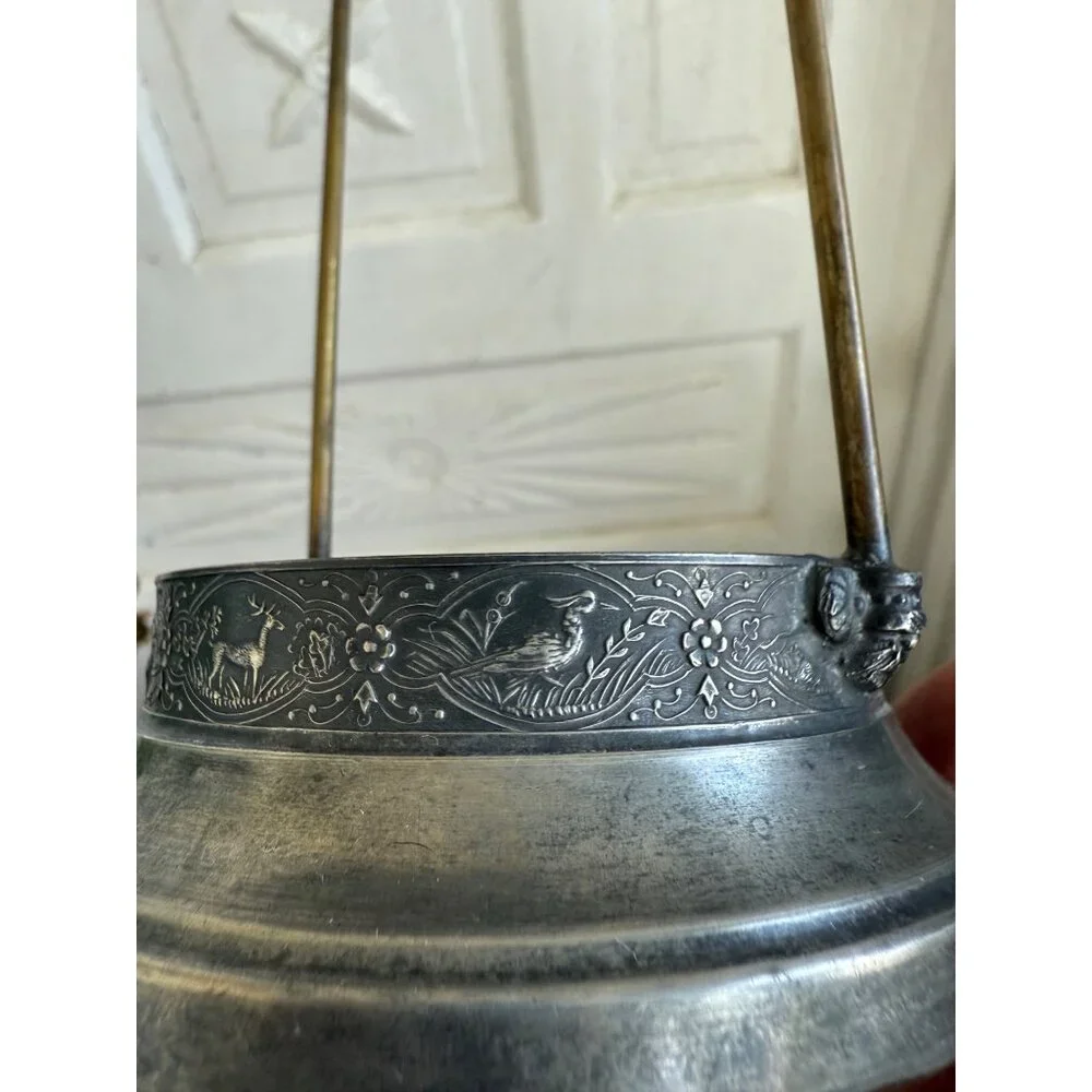 Antique Victorian Silverplated Frosted Glass Pickle Castor Jar Embossed Animals